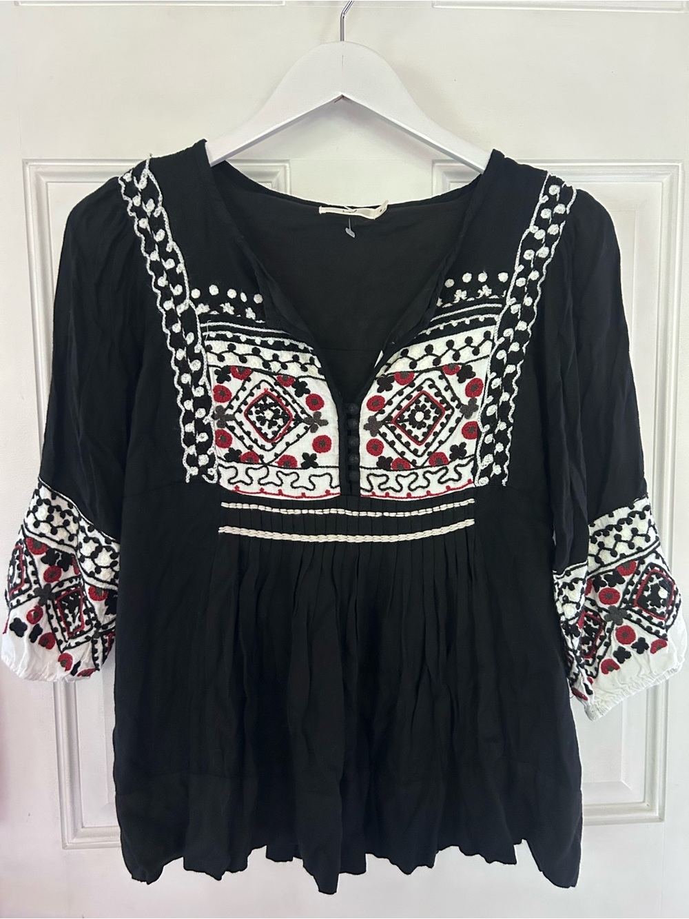 hazel Black Embroidered Tunic with Red & White Accents